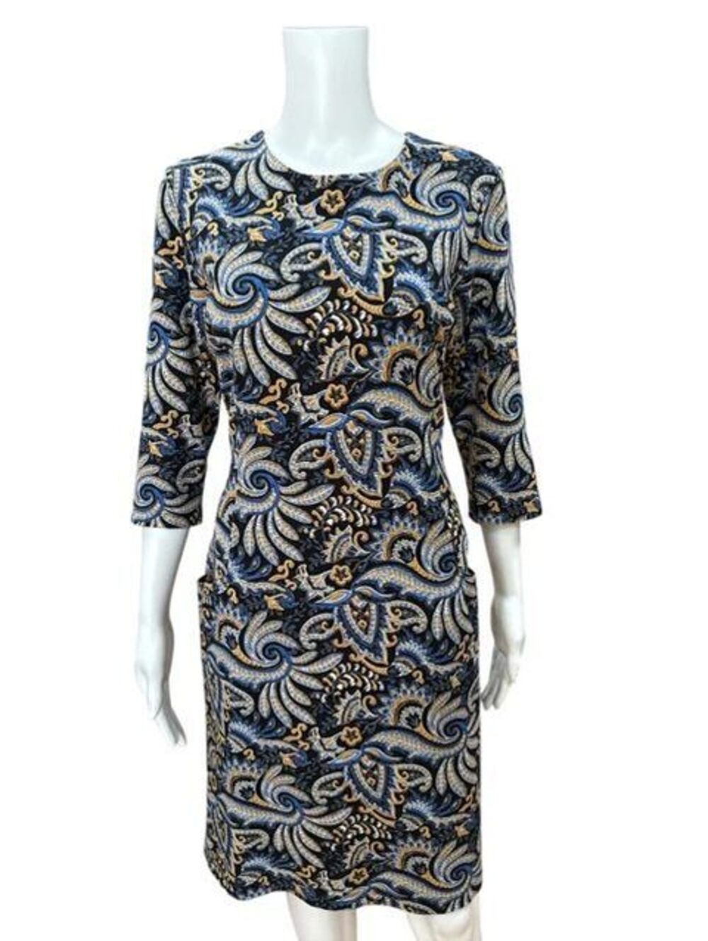 J.McLaughlin Catalyst Dress Women's M Fairbanks Paisley 3/4 Sleeve Pockets